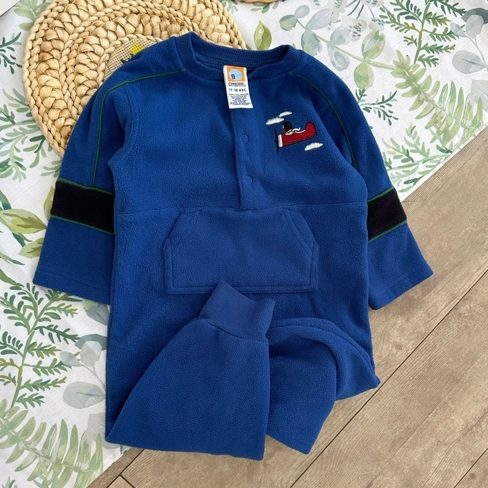 Vintage Y2K Gymboree Airplane Embroidered Coveralls Jumpsuit Cozy 12-18M Boy